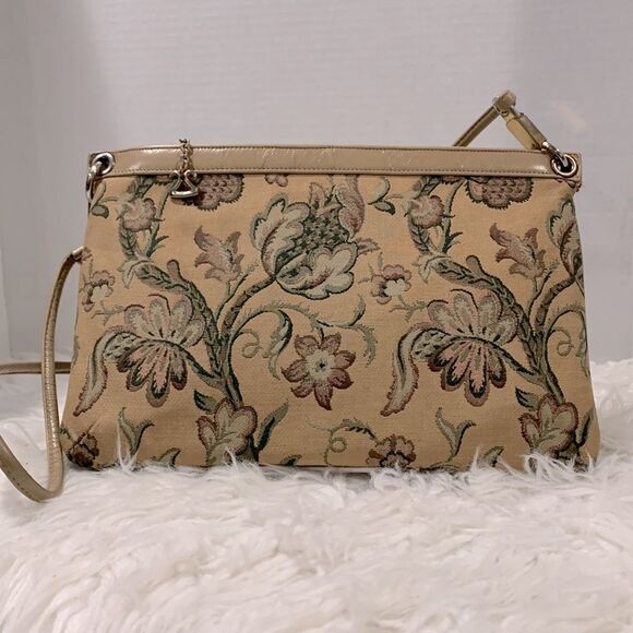 TAPESTRY shoulder bag goldtone hardware zip top slip interior pocket vintage - Picture 11 of 11